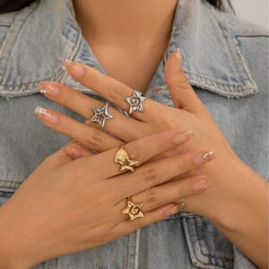 Newly 2Pcs Hollow Star Spiral Open Ring Set - ArtGalleryZen