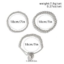 Newly 3pcs Silver Plated Heart Pendant Ball Chain Bracelet Set - ArtGalleryZen