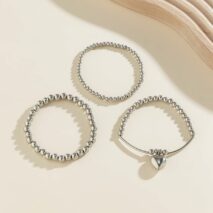 Newly 3pcs Silver Plated Heart Pendant Ball Chain Bracelet Set - ArtGalleryZen