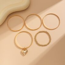 Newly 5pcs Heart Pendant Ball Chain Bangle Bracelet Set - ArtGalleryZen
