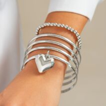 Newly 5pcs Heart Pendant Ball Chain Bangle Bracelet Set - ArtGalleryZen