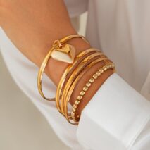 Newly 5pcs Heart Pendant Ball Chain Bangle Bracelet Set - ArtGalleryZen
