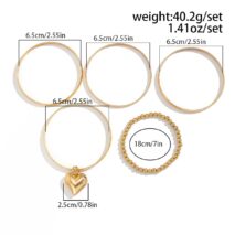 Newly 5pcs Heart Pendant Ball Chain Bangle Bracelet Set - ArtGalleryZen