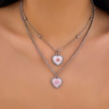 Newly Double Layered Rabbit Pattern Heart Pendant Ball Chain Necklace Set - ArtGalleryZen