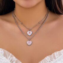Newly Double Layered Rabbit Pattern Heart Pendant Ball Chain Necklace Set - ArtGalleryZen