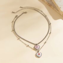 Newly Double Layered Rabbit Pattern Heart Pendant Ball Chain Necklace Set - ArtGalleryZen
