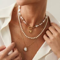 Newly Layered Gold Tone Heart Pendant Pearl Chain Necklace Set - ArtGalleryZen