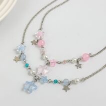 Newly Two Tone Layered Star Pendant Pearl Necklace - ArtGalleryZen