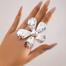 Newly Silver Tone Five-Pedal Flower Open Ring - ArtGalleryZen