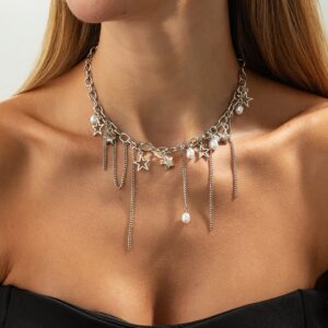 Newly Star Pearl Pendat Cable Chain Tassel Necklace - ArtGalleryZen