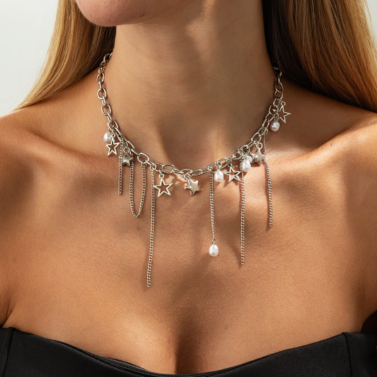 Newly Star Pearl Pendat Cable Chain Tassel Necklace - ArtGalleryZen
