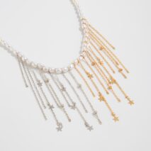 Newly Two Tone Star Ball Chain Tassel Pearl Necklace - ArtGalleryZen
