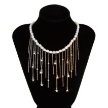 Newly Two Tone Star Ball Chain Tassel Pearl Necklace - ArtGalleryZen