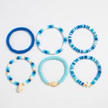 Ocean Style 6pcs Conch Turtle Starfish Polymer Clay Letter Beaded Bracelet Set - ArtGalleryZen