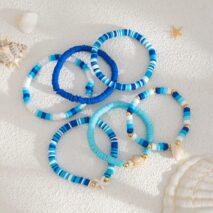 Ocean Style 6pcs Conch Turtle Starfish Polymer Clay Letter Beaded Bracelet Set - ArtGalleryZen