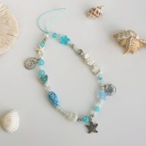 Ocean Style Ceramic Fish Shell Charm Pearl Beaded Keychain Phone Strap - ArtGalleryZen