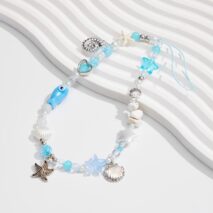 Ocean Style Ceramic Fish Shell Charm Pearl Beaded Keychain Phone Strap - ArtGalleryZen