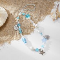 Ocean Style Ceramic Fish Shell Charm Pearl Beaded Keychain Phone Strap - ArtGalleryZen