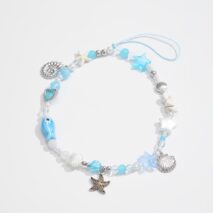 Ocean Style Ceramic Fish Shell Charm Pearl Beaded Keychain Phone Strap - ArtGalleryZen