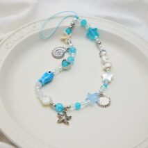 Ocean Style Ceramic Fish Shell Charm Pearl Beaded Keychain Phone Strap - ArtGalleryZen