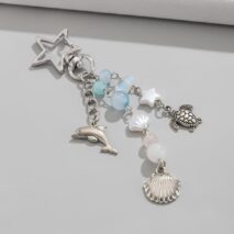 Ocean Style Dolphin Shell Turtle Pendant Pearl Glass Beaded Keychain - ArtGalleryZen