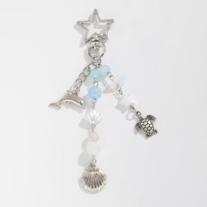 Ocean Style Dolphin Shell Turtle Pendant Pearl Glass Beaded Keychain - ArtGalleryZen
