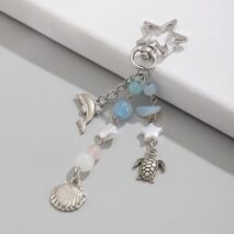 Ocean Style Dolphin Shell Turtle Pendant Pearl Glass Beaded Keychain - ArtGalleryZen
