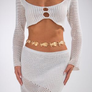 Ocean Style Gold Tone Pearl Shell Starfish Waist Chain - ArtGalleryZen