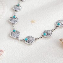 Ocean Style Silver Tone Turquoise Inlaid Shell Waist Chain - ArtGalleryZen