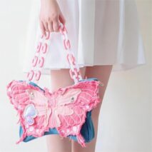 Original Pink Denim Butterfly Acrylic Chain Shoulder Crossbody Bag - ArtGalleryZen