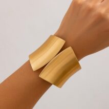 Oversized Gold Silver Tone Frosted Wide Cuff Bangle Bracelet - ArtGalleryZen