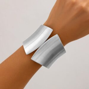 Oversized Gold Silver Tone Frosted Wide Cuff Bangle Bracelet - ArtGalleryZen