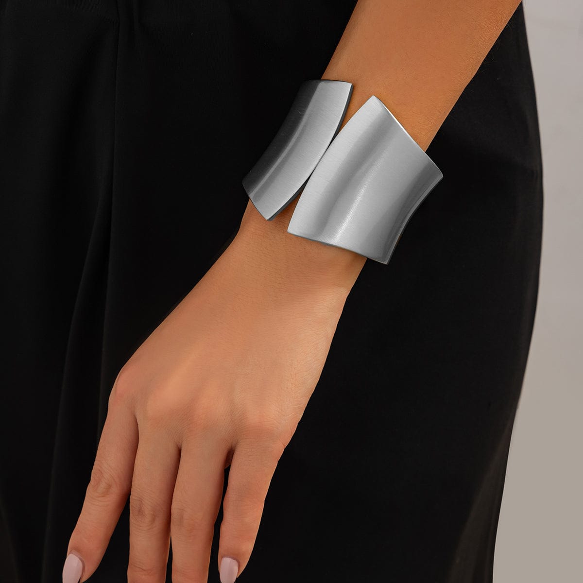 Oversized Gold Silver Tone Frosted Wide Cuff Bangle Bracelet - ArtGalleryZen