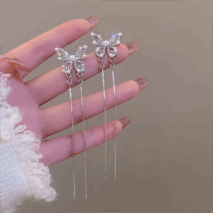 Pearl Inlaid Zircon Butterfly Tassel Earrings - ArtGalleryZen