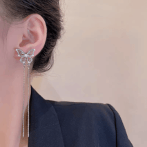 Pearl Inlaid Zircon Butterfly Tassel Earrings - ArtGalleryZen