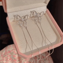 Pearl Inlaid Zircon Butterfly Tassel Earrings - ArtGalleryZen