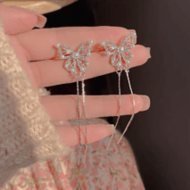 Pearl Inlaid Zircon Butterfly Tassel Earrings - ArtGalleryZen
