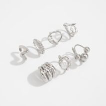 Pearl Ring Set 7pcs - Geometric Irregular Hollow Curved Statement - ArtGalleryZen