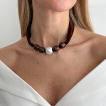 Pearl Wooden Bead Velvet Choker Necklace Layered Boho Charm - ArtGalleryZen