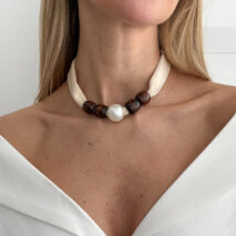 Pearl Wooden Bead Velvet Choker Necklace Layered Boho Charm - ArtGalleryZen