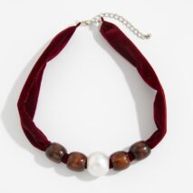 Pearl Wooden Bead Velvet Choker Necklace Layered Boho Charm - ArtGalleryZen