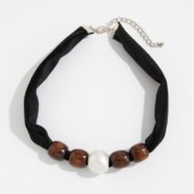 Pearl Wooden Bead Velvet Choker Necklace Layered Boho Charm - ArtGalleryZen
