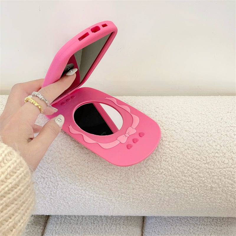 Pink Bowknot Heart Mirror Flip iPhone Case - ArtGalleryZen