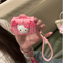 Pink Briefcase Hello Kitty AirPods Earphone Case With Lanyard - ArtGalleryZen