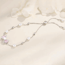 Pink Crystal Bowknot Pearl Chain Bracelet - ArtGalleryZen