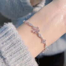 Pink Crystal Cherry Blossom Bracelet - ArtGalleryZen
