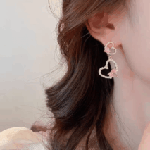 Pink Crystal Dangle Heart Earrings - ArtGalleryZen