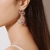 Pink Crystal Dangle Heart Earrings - ArtGalleryZen