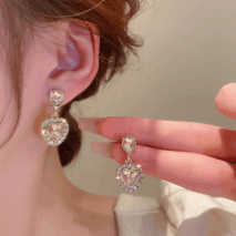 Pink Crystal Dangling Heart Earrings - ArtGalleryZen