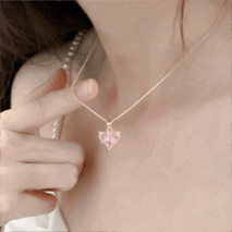 Pink Crystal Heart Pendant Necklace Earrings Set - ArtGalleryZen